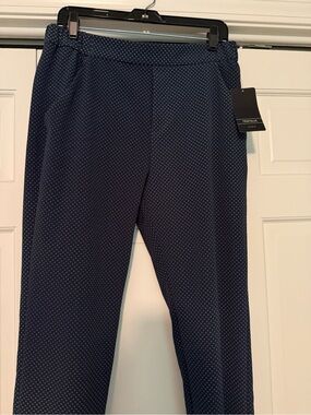 Taylor & Sage Navy Microdot Straight-Leg Trousers